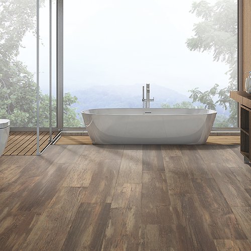 Water resistant laminate floors in a stylish bathroom