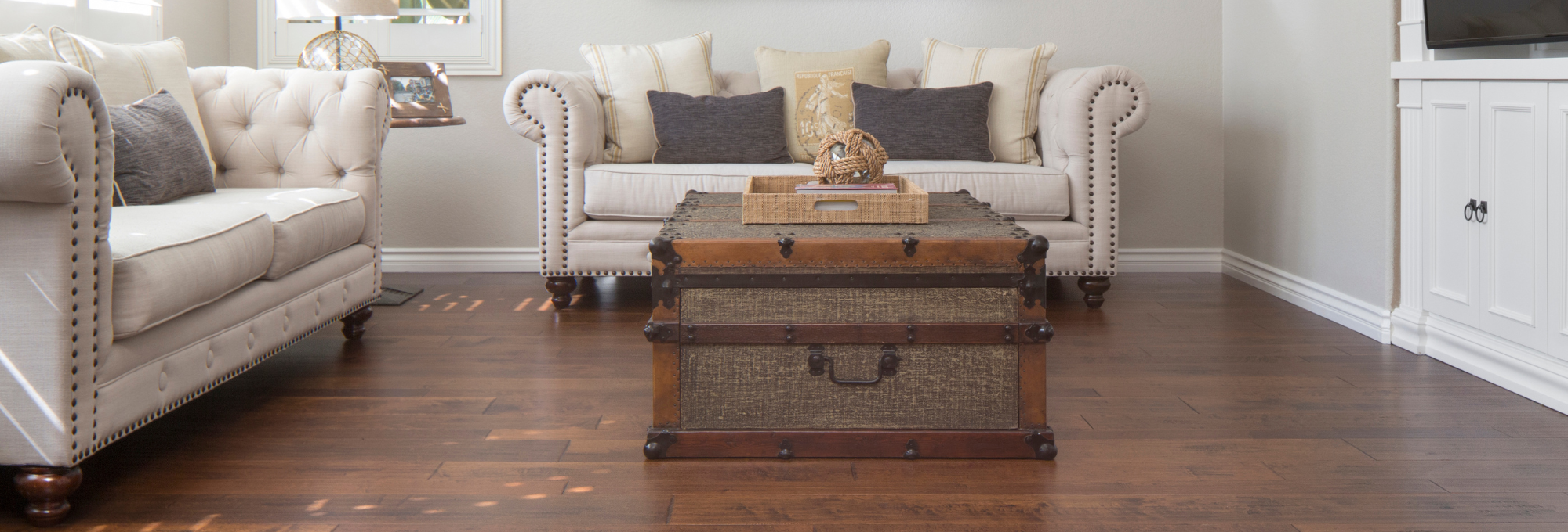 Hardwood flooring installation in a living room by Solana Flooring