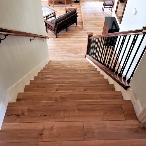 Vinyl plank flooring on stairs in a California home